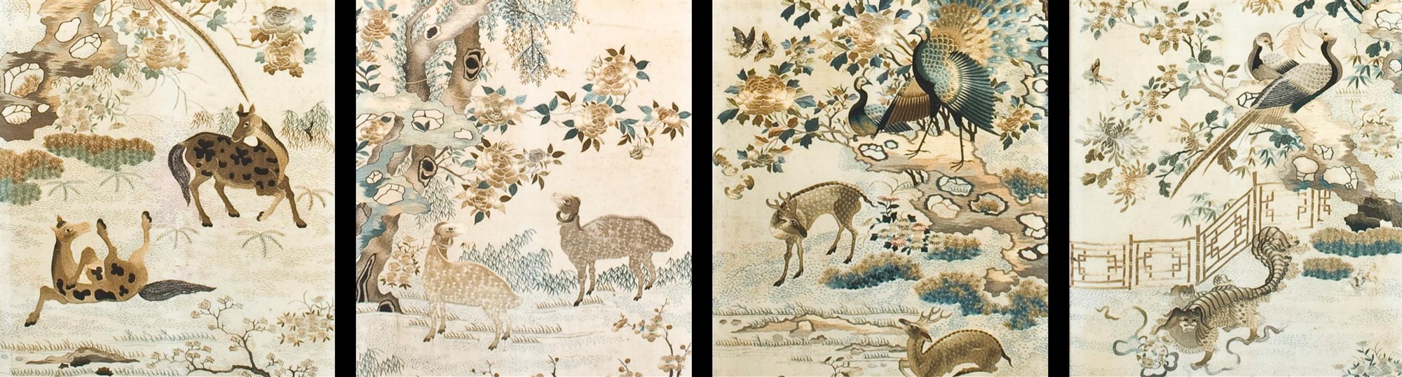 Detail of four Chinese silk screens